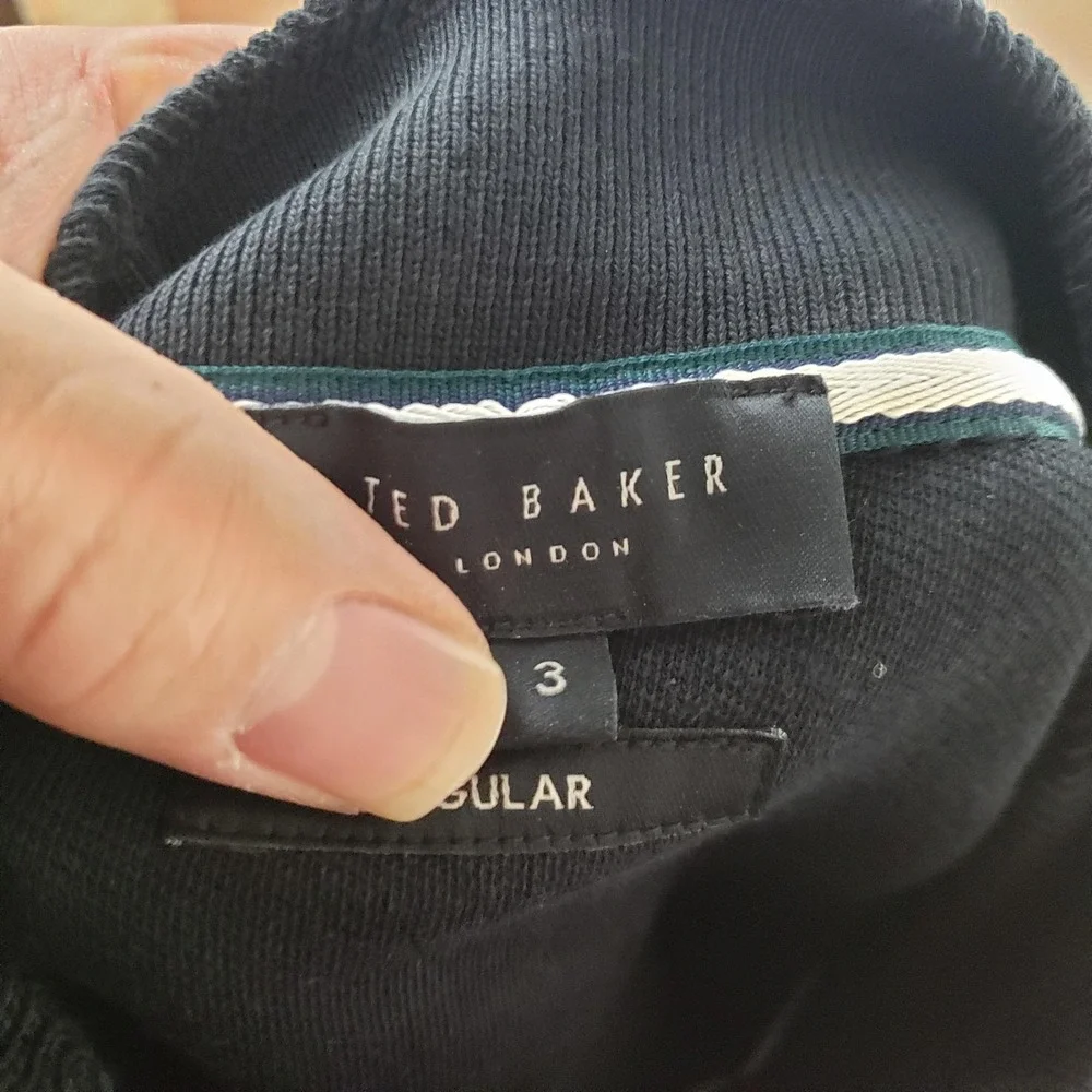 Ted Baker Sweater Mens Medium Black 1/4 Zip Mock‎ Neck Knit Cotton Pullover